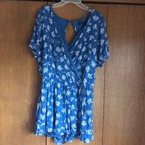 blue patterned romper